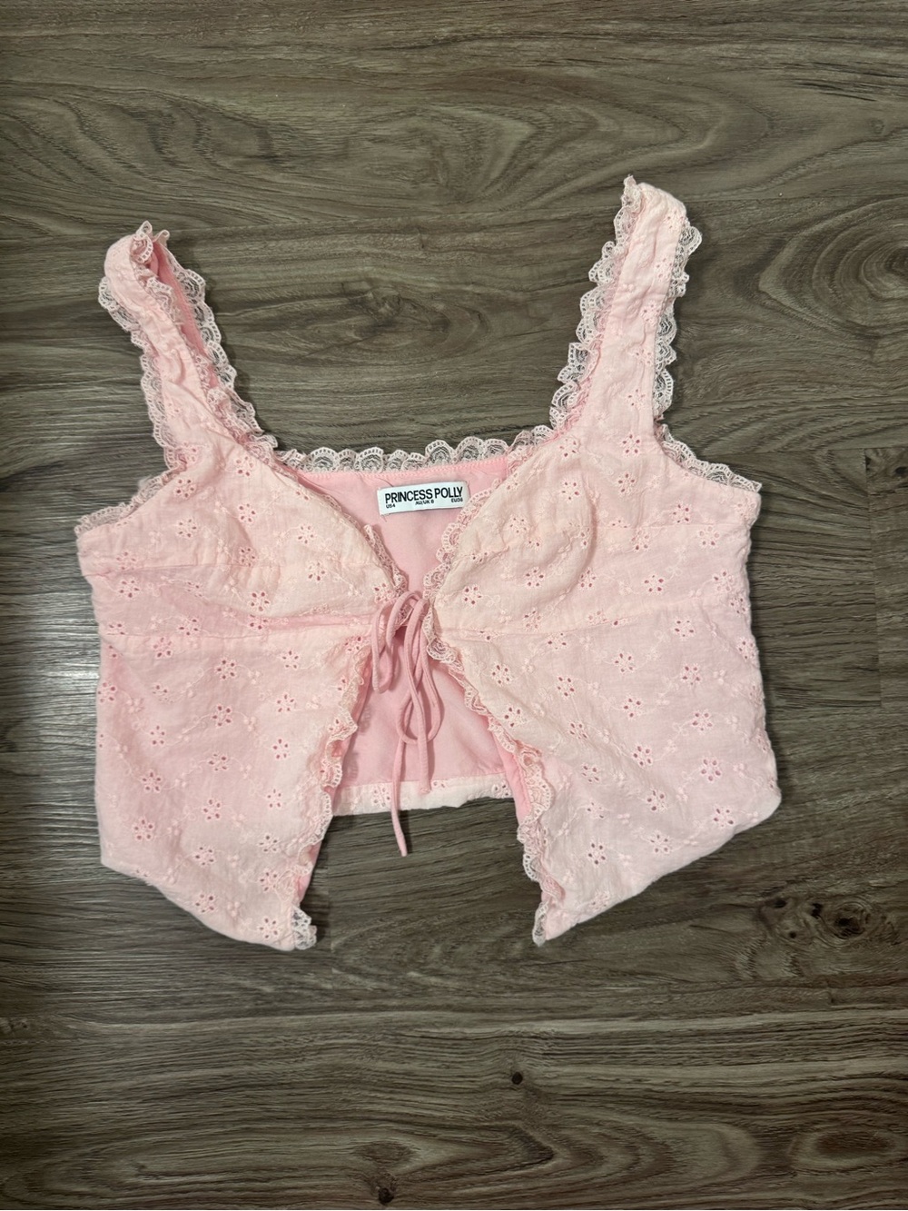 Princess Polly Blush Eyelet Lace Tie-Front Top